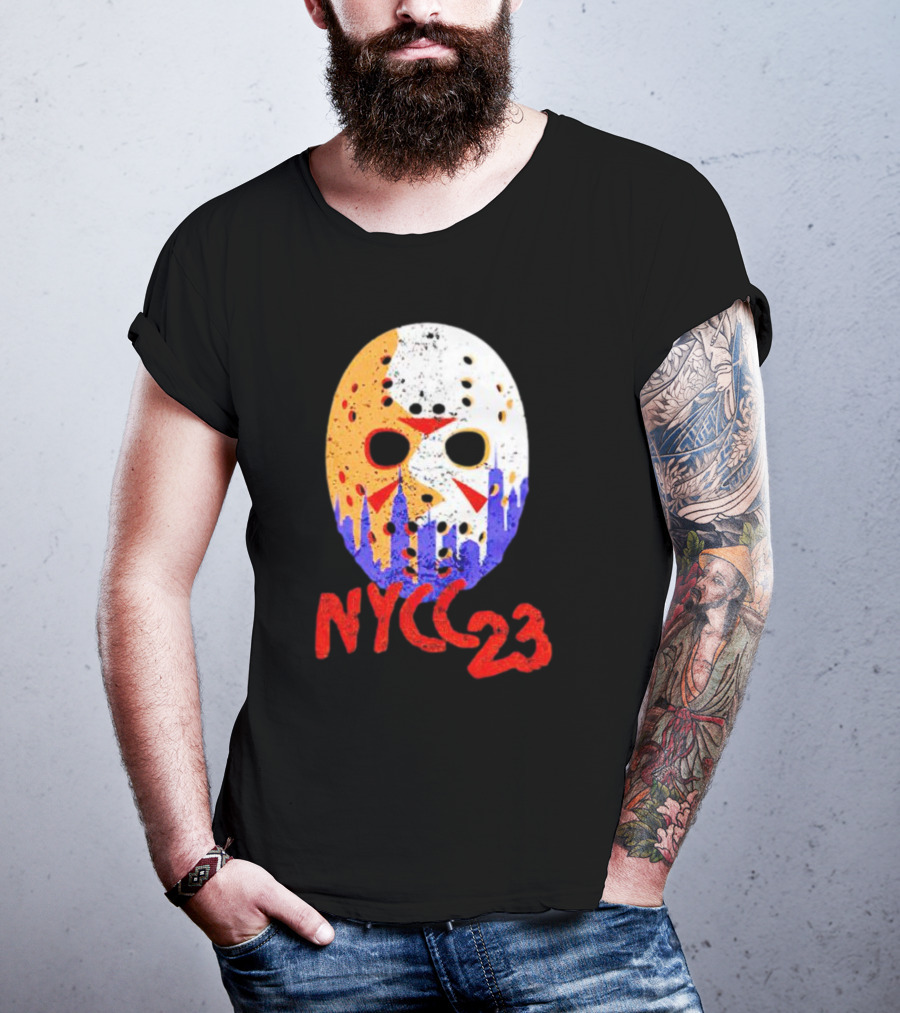 NYCC 23 Jason Voorhees Hockey Mask Skyline T-Shirt