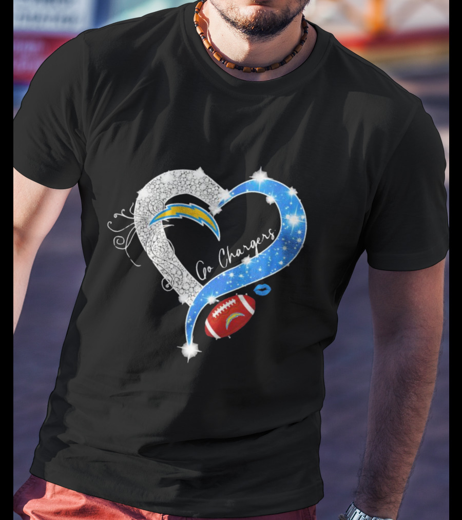 Los Angeles Chargers Go Chargers Heart Diamond Football Sparkle T-Shirt