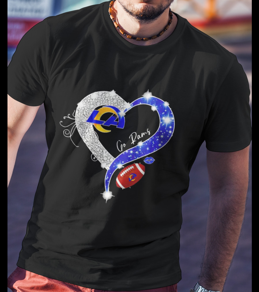 Los Angeles Rams Heart Go Rams Diamond Sparkle Football T-Shirt
