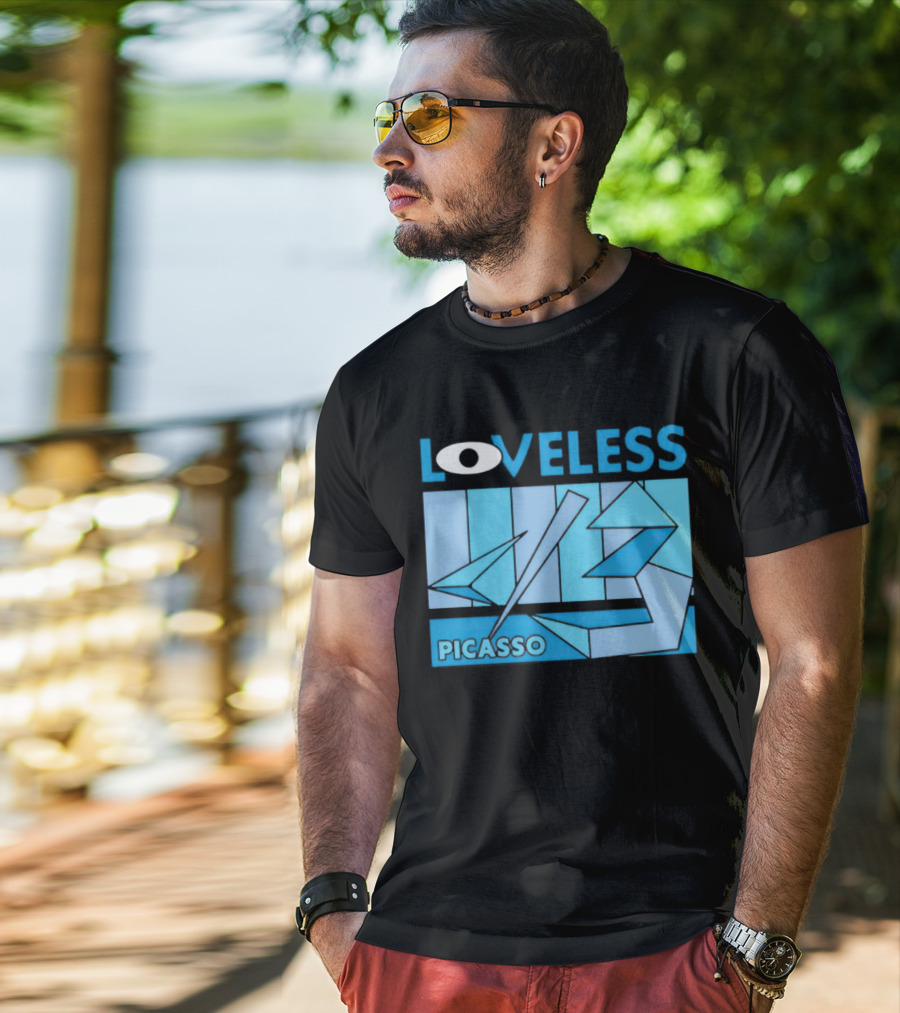 Loveless Picasso Abstract Eye Blue Geometric T-Shirt
