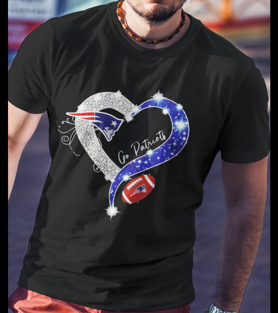 New England Patriots Go Patriots Diamond Heart Football T-Shirt