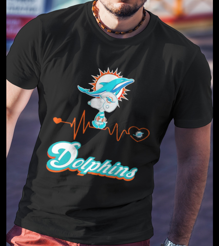 Snoopy Dolphins Heartbeat Miami Dolphins T-Shirt