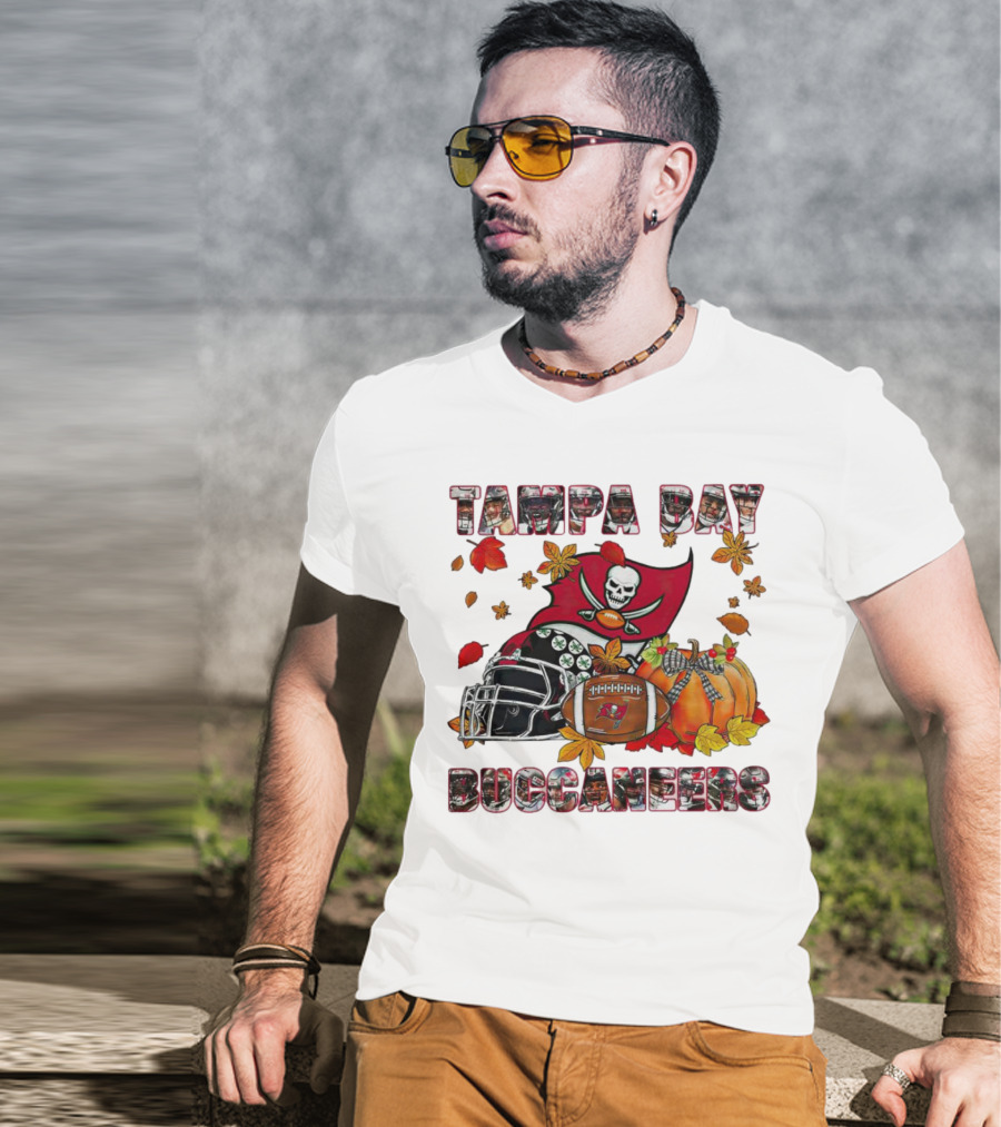 Tampa Bay Buccaneers Helmet Pumpkin Fall Football Leaves T-Shirt