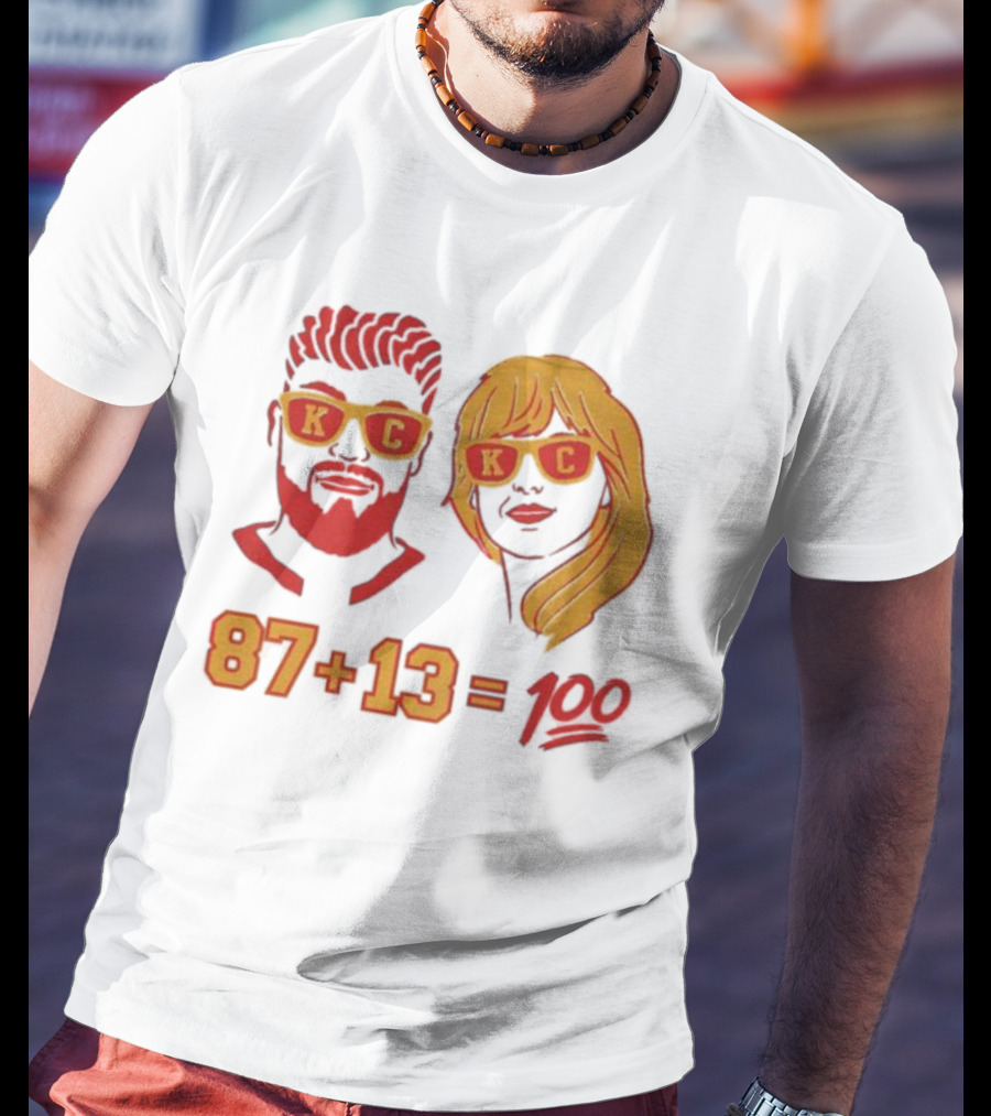 87+13=100 KC Sunglasses Red And Yellow T-Shirt