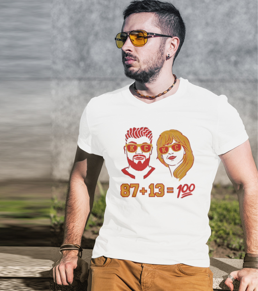 87+13=100 KC Sunglasses Red And Yellow T-Shirt