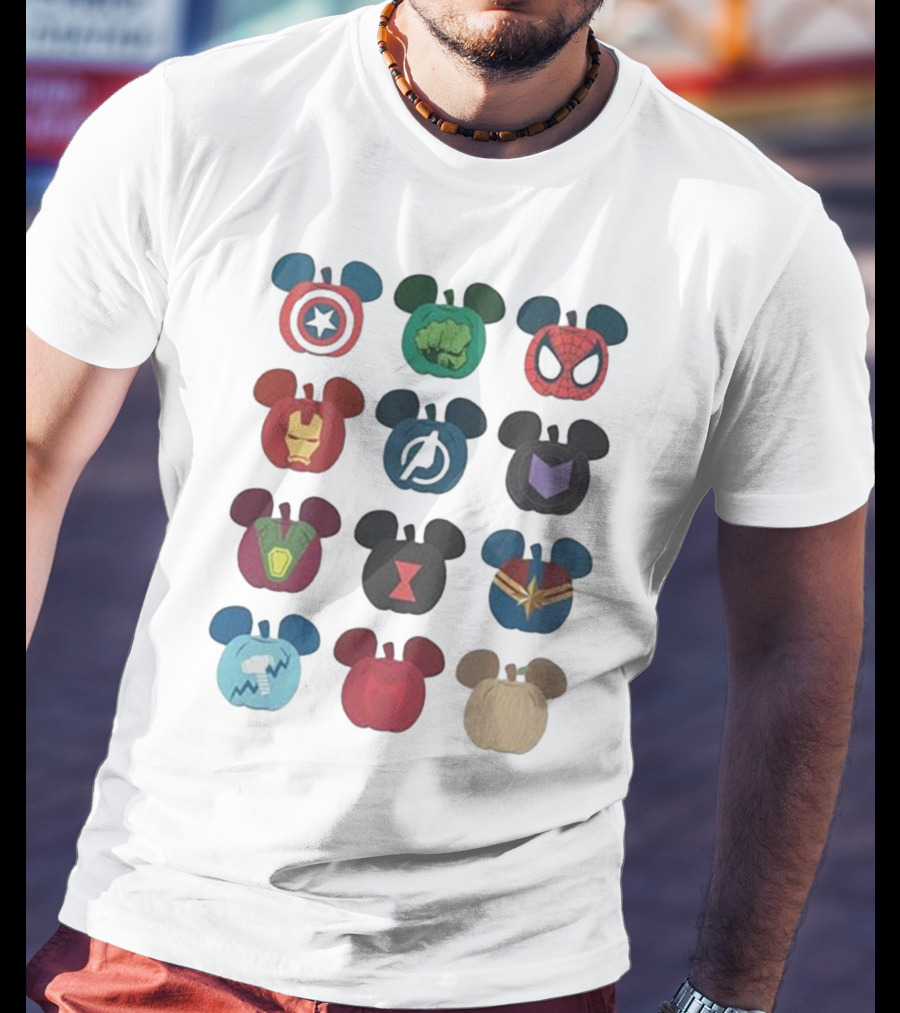 Avengers Superhero Mickey Mouse Pumpkin Icons T-Shirt