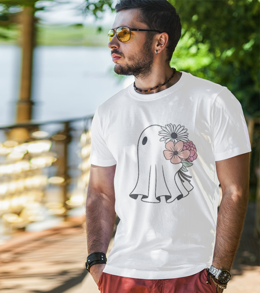 Retro Ghost With Spooky Floral Accents T-Shirt