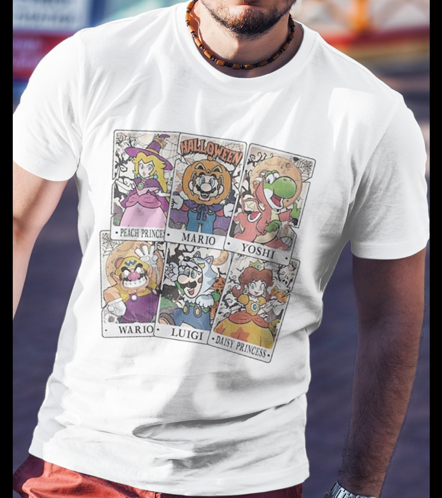 Halloween Super Mario Tarot Cards Peach Luigi Yoshi Wario Daisy T-Shirt