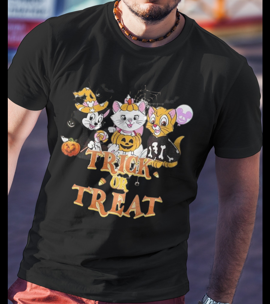Trick Or Treat Halloween Cats With Jack-O'-Lanterns And Bat Silhouettes Disneyland T-Shirt