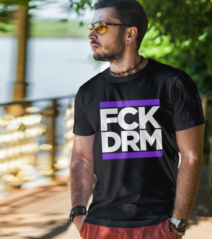FCK DRM White Text On Purple T-Shirt