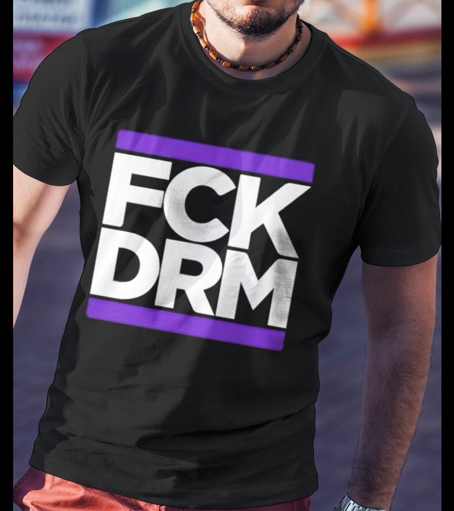 FCK DRM White Text On Purple T-Shirt
