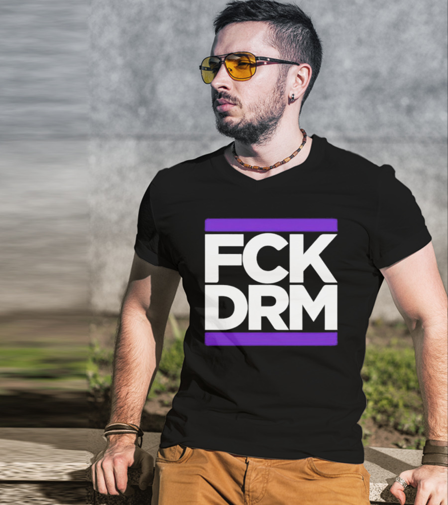 FCK DRM White Text On Purple T-Shirt
