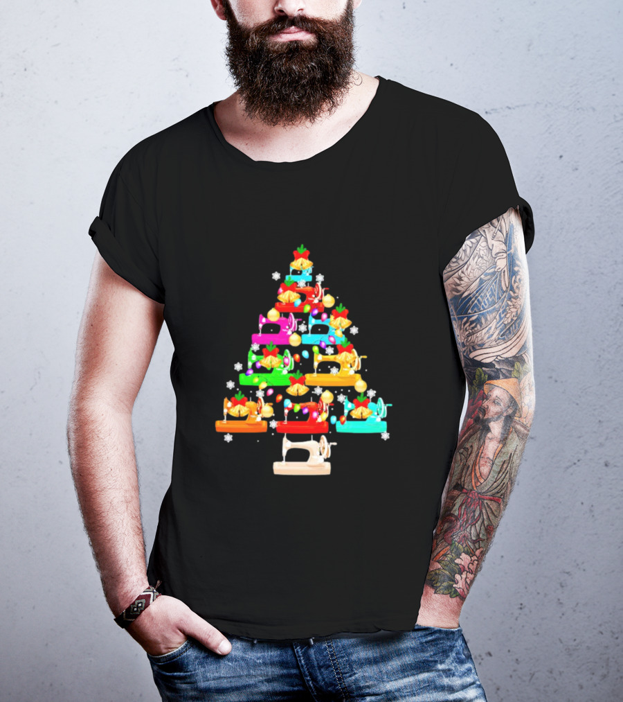 Quilt Sewing Lover Christmas Tree Sewing Machine Festive T-Shirt