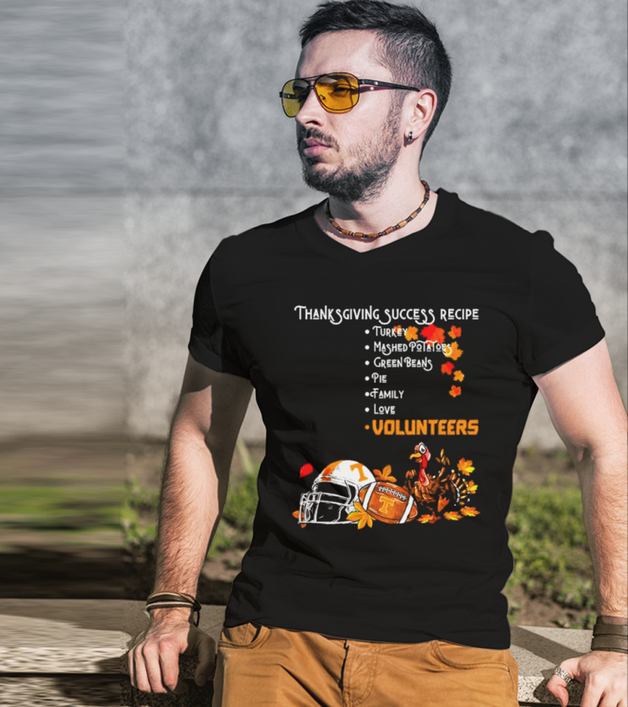 Thanksgiving Success Recipe Turkey Volunteers Football Helmet Tennessee T-Shirt