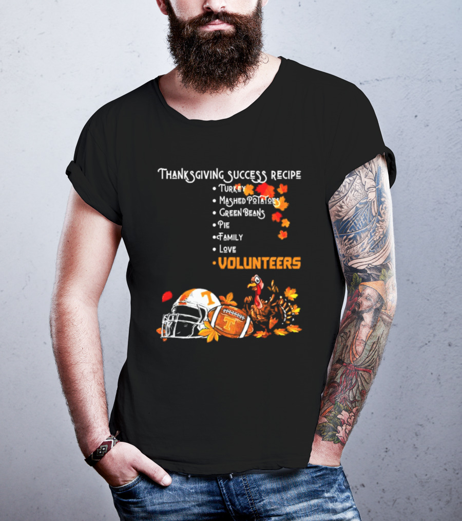 Thanksgiving Success Recipe Turkey Volunteers Football Helmet Tennessee T-Shirt