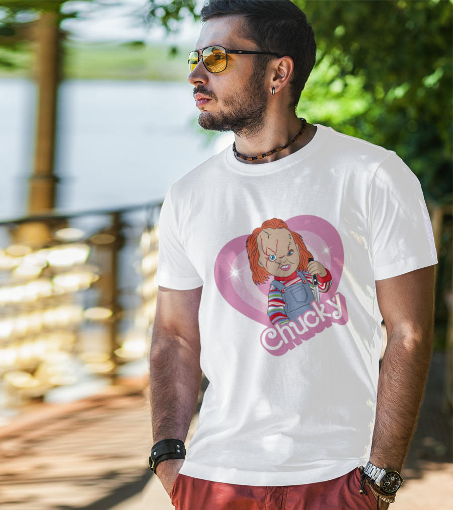 Chucky Horror Doll In Pink Heart T-Shirt