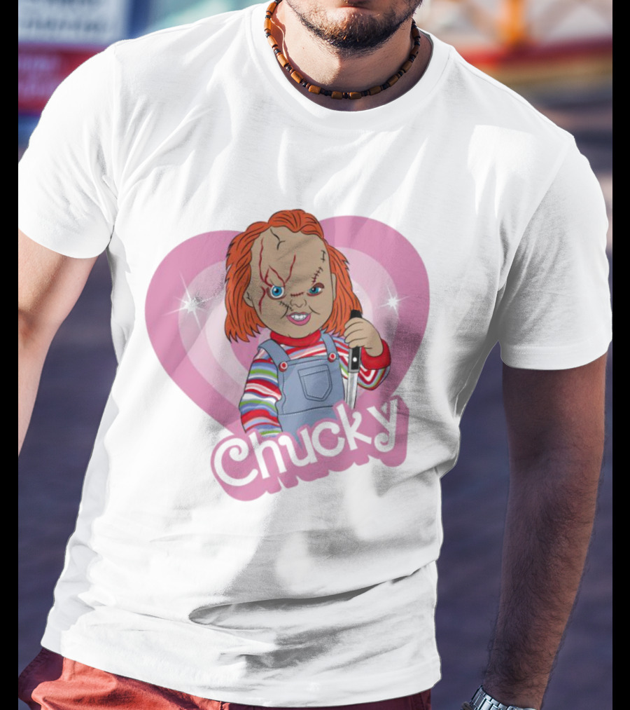 Chucky Horror Doll In Pink Heart T-Shirt