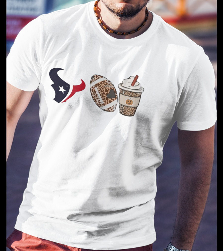 Houston Texans Leopard Football Fall Season Coffee Pumpkin T-Shirt