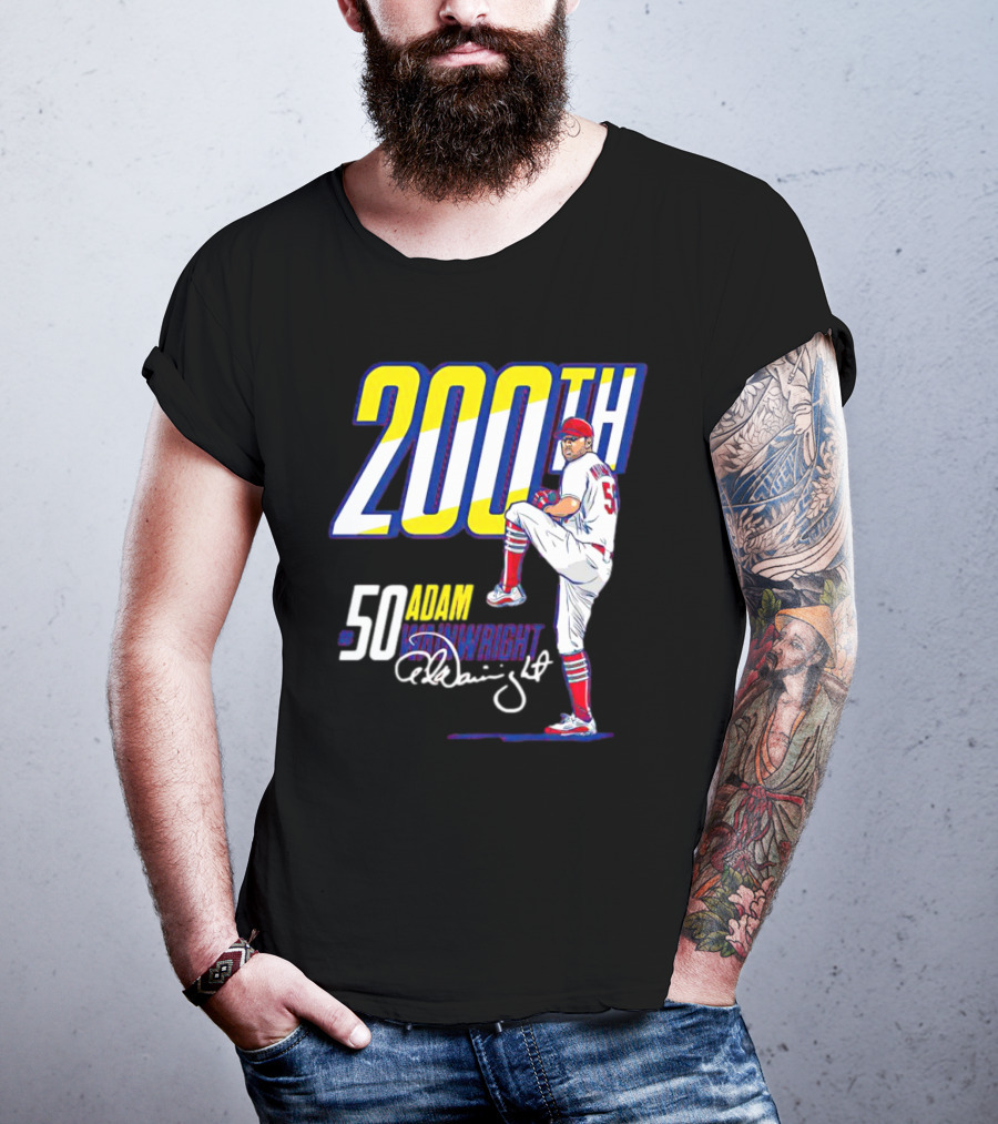 200th Win Adam Wainwright 50 Signature Baseball Player T-Shirt