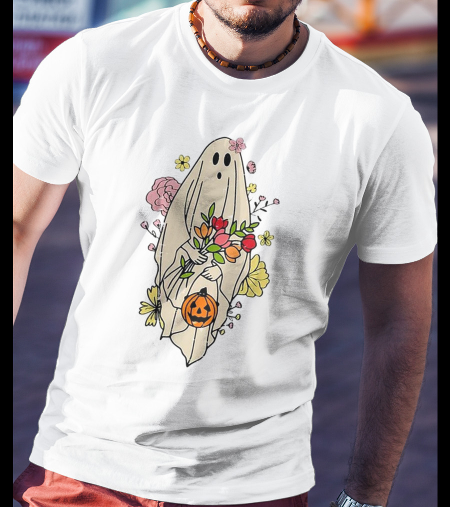 Halloween Pumpkin Costume Funny Vintage Cute Floral Ghost Bouquet T-Shirt