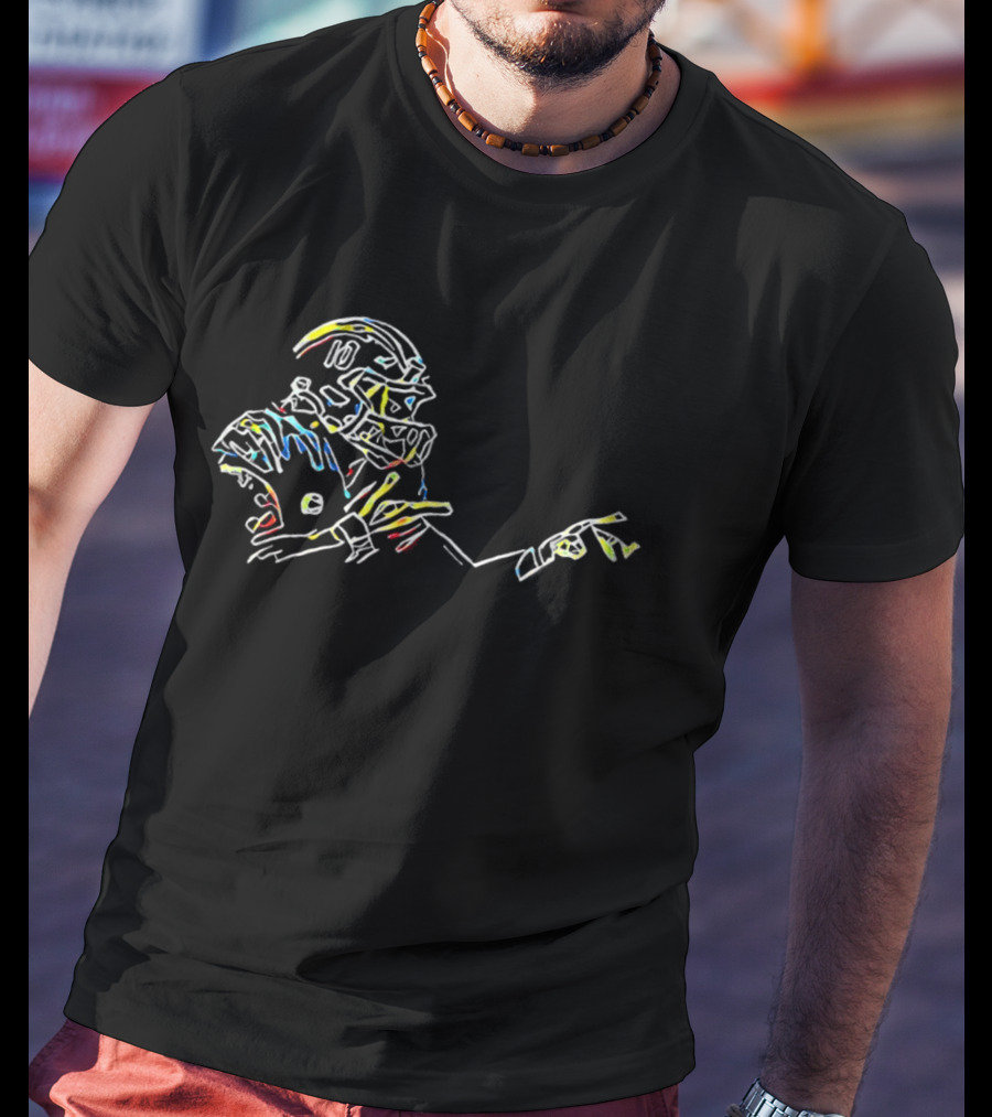 Justin Herbert He Asked We Delivered Neon Line Style Football Player Drawing T-Shirt