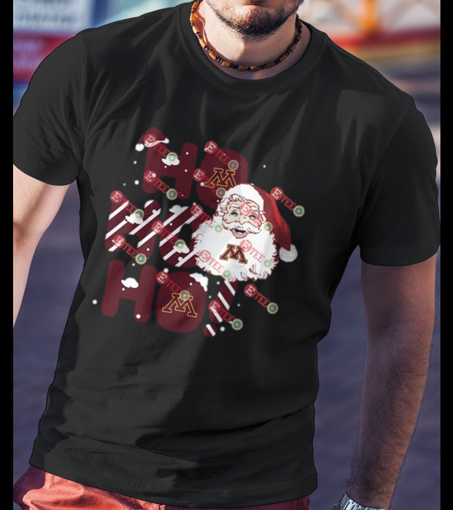 Minnesota Golden Gophers Santa Claus Ho Ho Ho Christmas Snowflake Candy Cane T-Shirt