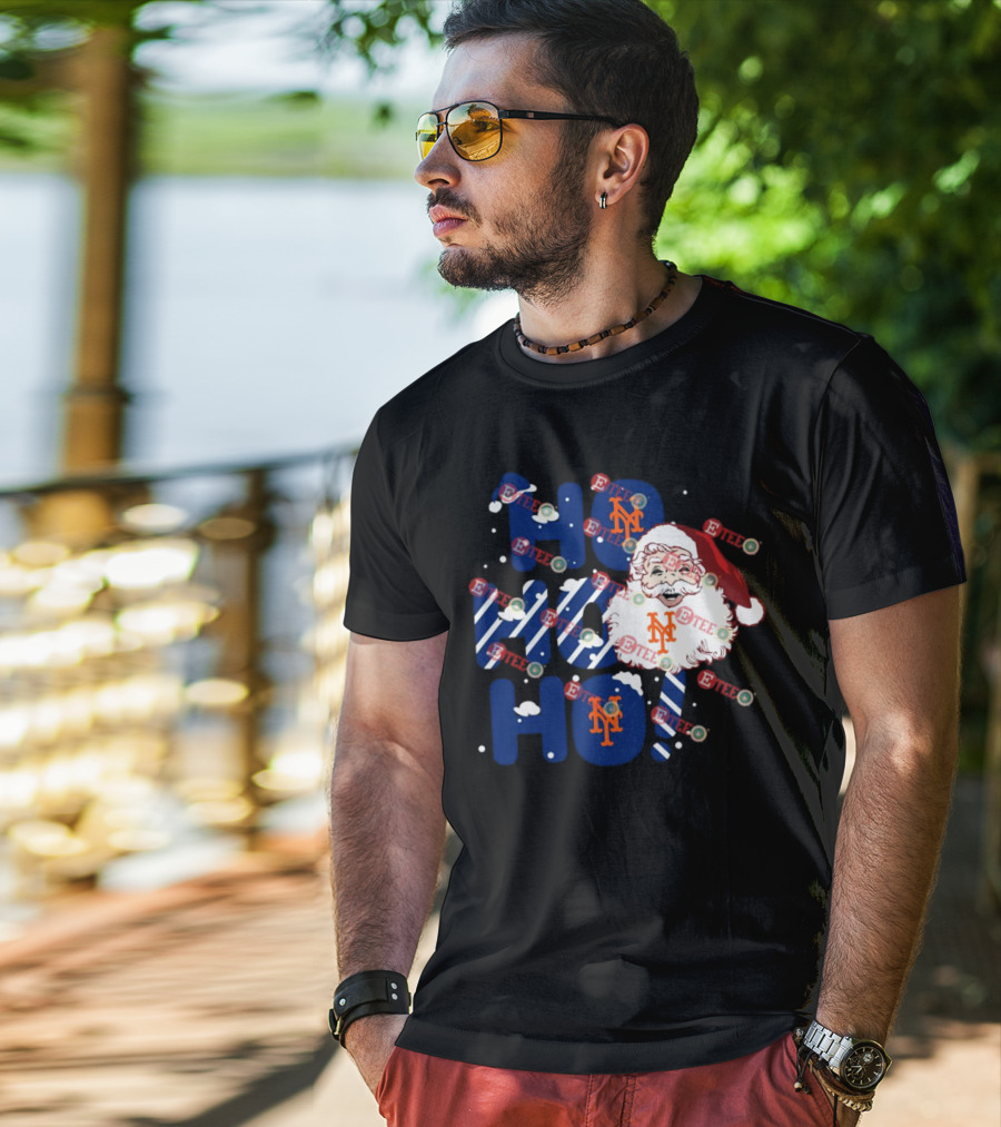 New York Mets Santa Claus Ho Ho Ho Christmas Festive T-Shirt