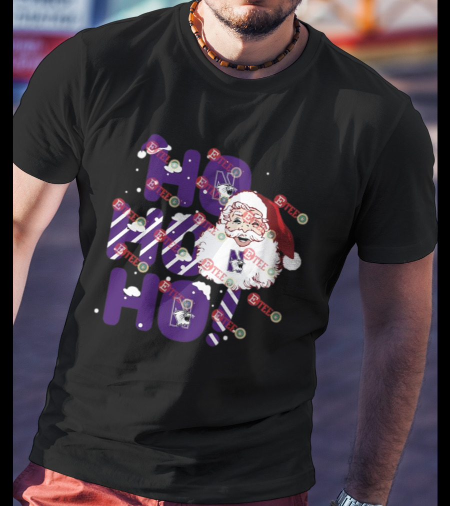 Northwestern Wildcats Santa Claus Ho Ho Ho Christmas Snowflakes T-Shirt