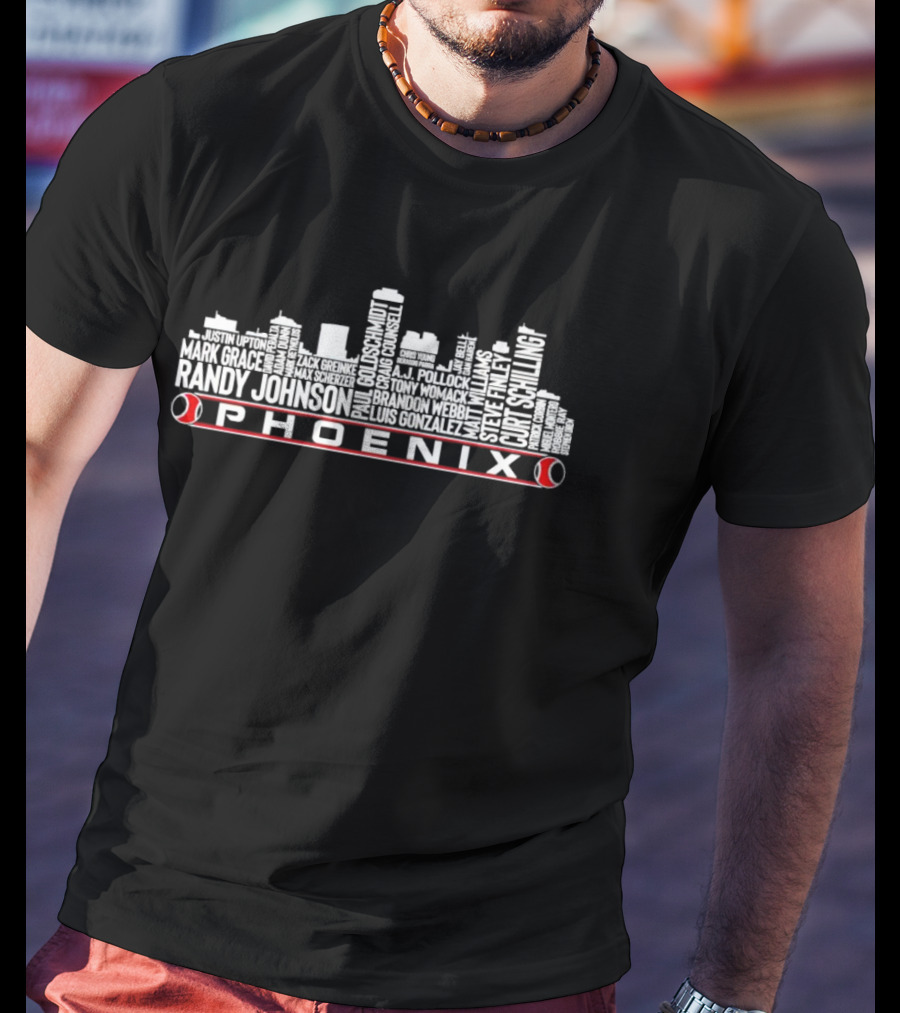 Phoenix Skyline Randy Johnson Curt Schilling Mark Grace Baseball Players T-Shirt