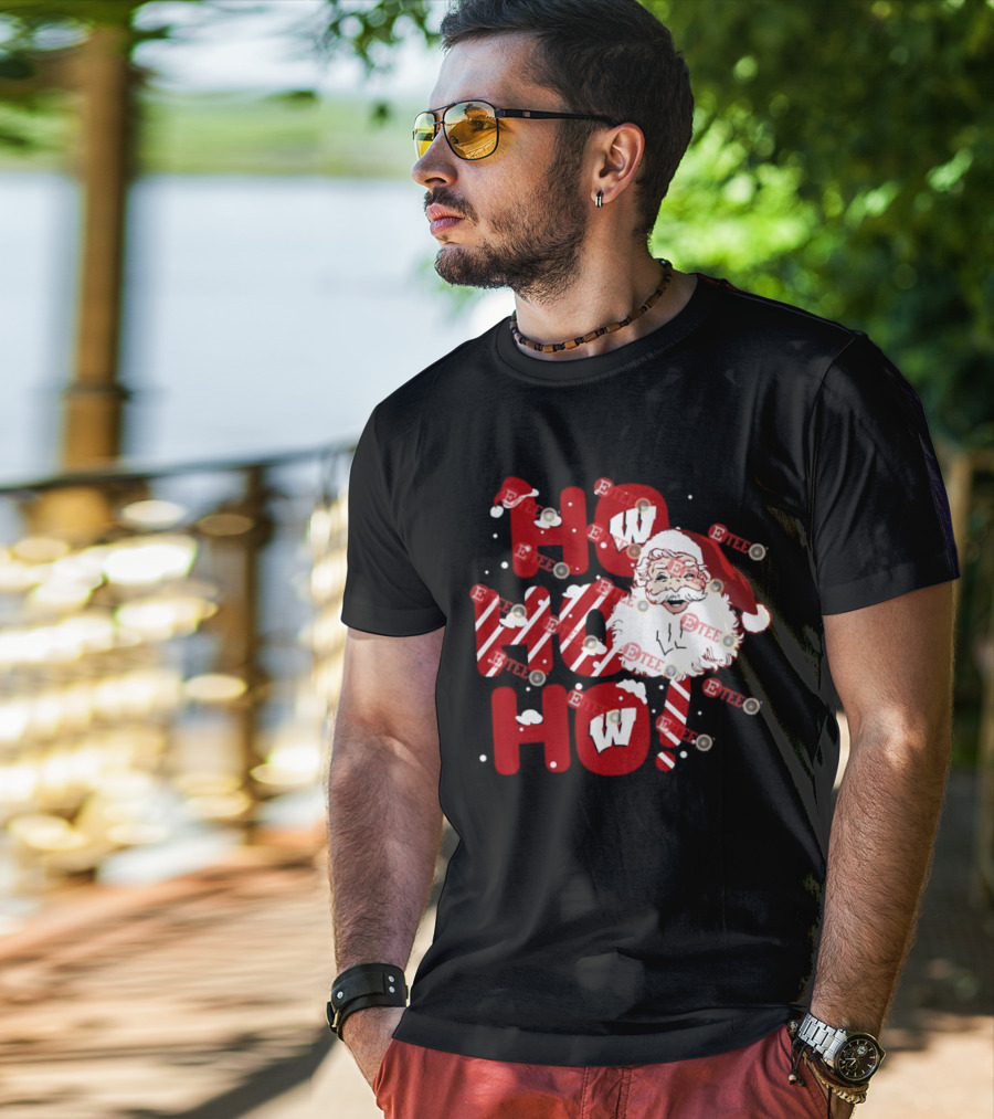 Wisconsin Badgers Santa Claus Ho Ho Ho Christmas Holiday Cheer T-Shirt