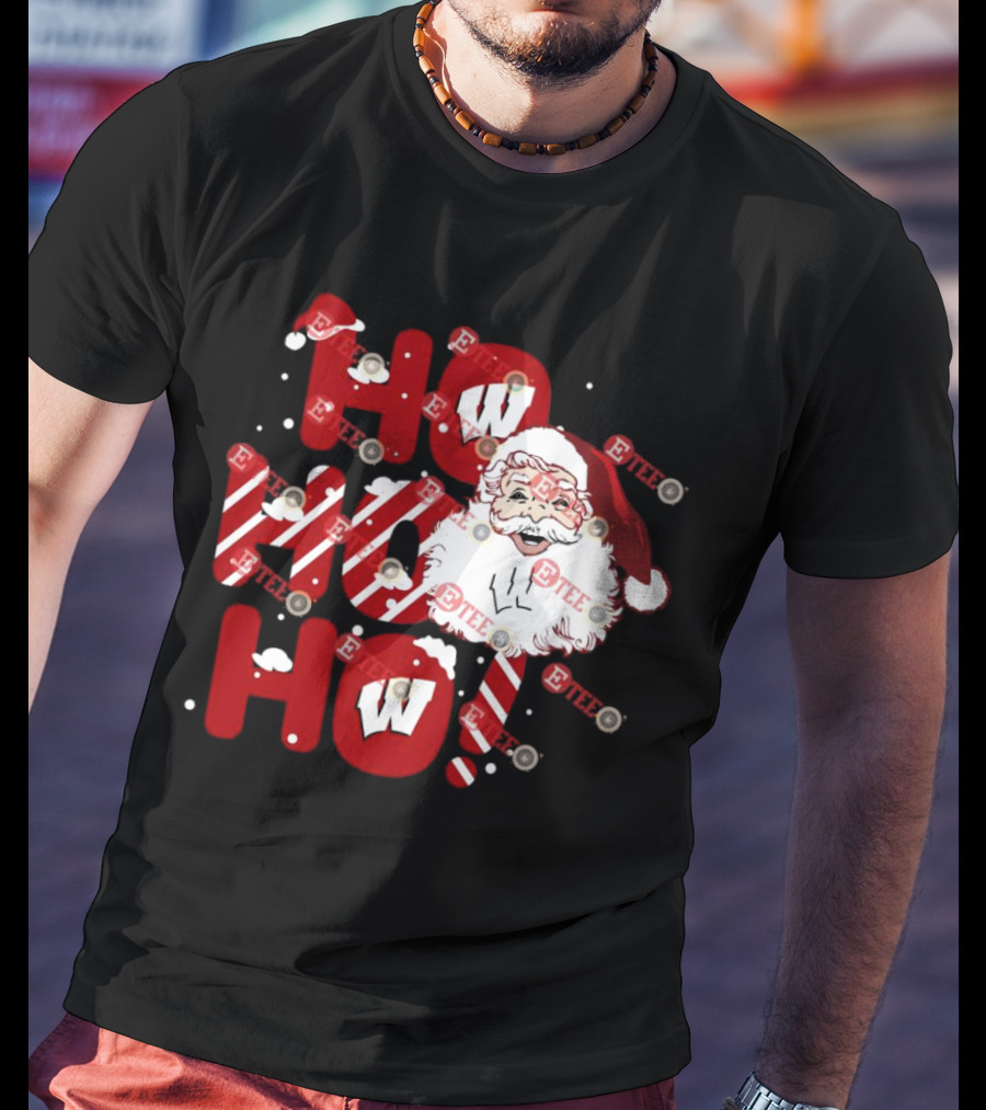 Wisconsin Badgers Santa Claus Ho Ho Ho Christmas Holiday Cheer T-Shirt