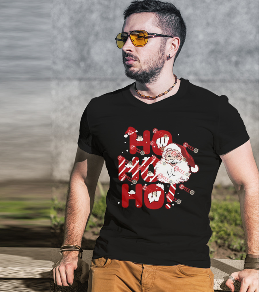 Wisconsin Badgers Santa Claus Ho Ho Ho Christmas Holiday Cheer T-Shirt