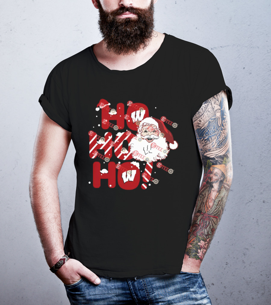 Wisconsin Badgers Santa Claus Ho Ho Ho Christmas Holiday Cheer T-Shirt