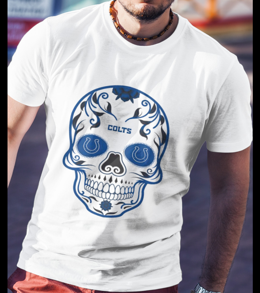 Colts Blue Decorative Skull With Horseshoe Motif T-Shirt