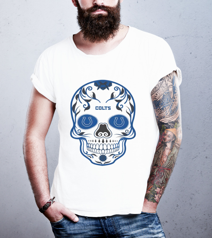 Colts Blue Decorative Skull With Horseshoe Motif T-Shirt
