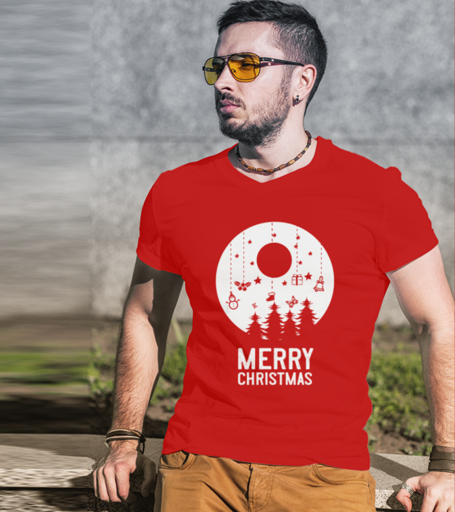 Merry Christmas Snowman Trees Stars And Presents T-Shirt