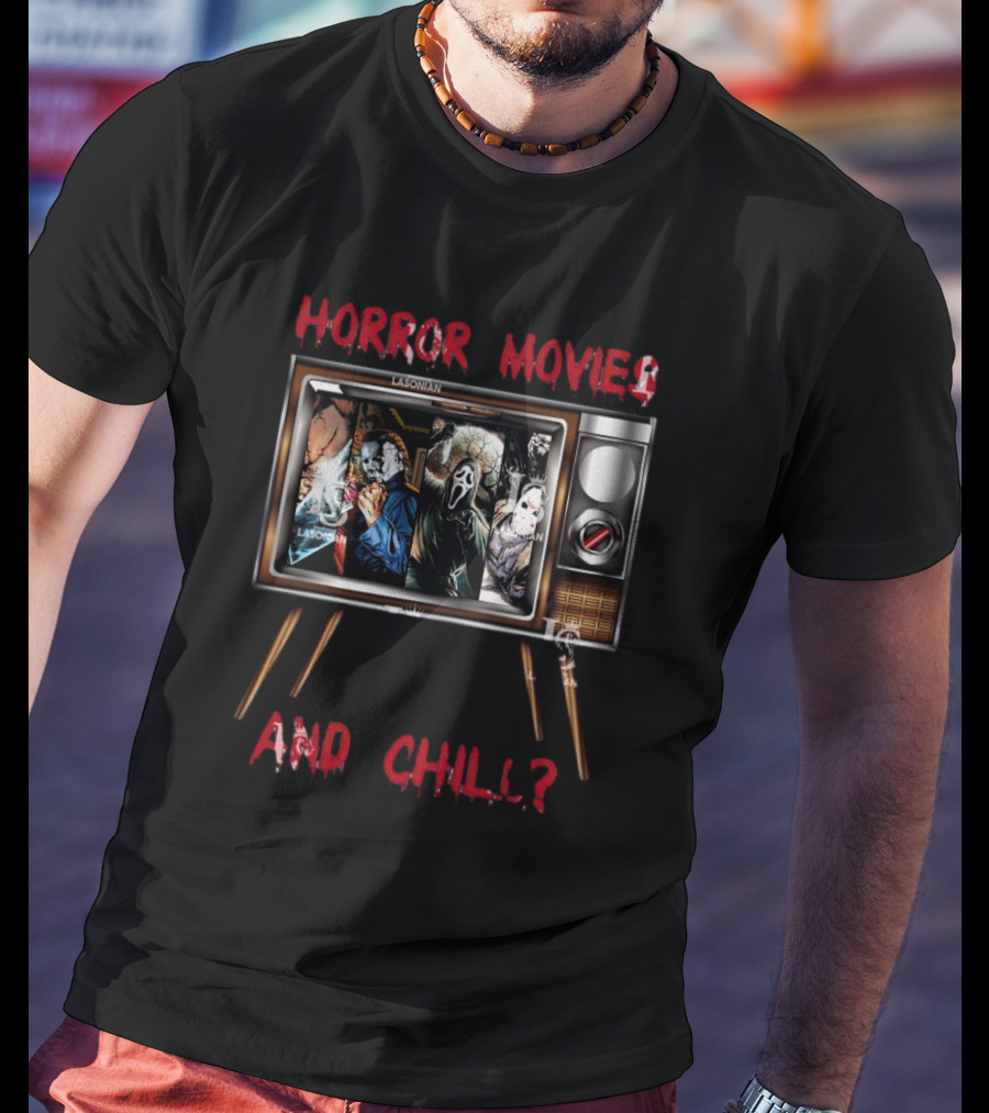 Horror Movies And Chill With Icons On Vintage TV T-Shirt