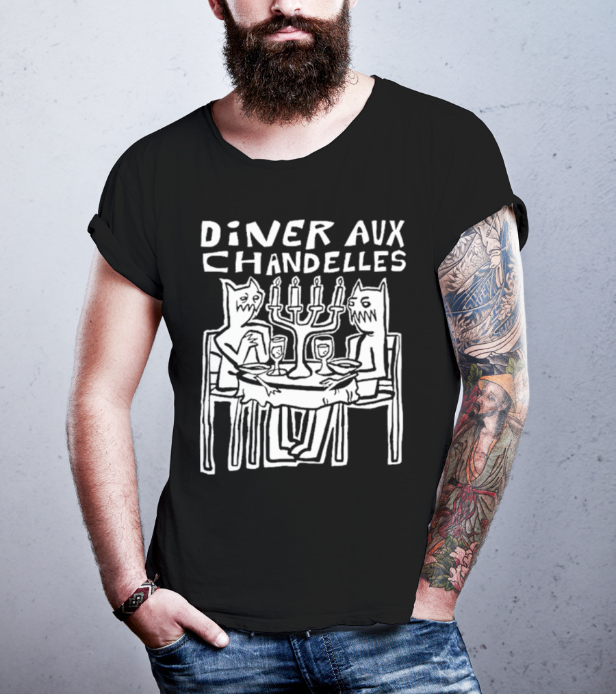 DINER AUX CHANDELLES DINNER MONSTERS CANDLELIGHT WOODCUT T-Shirt