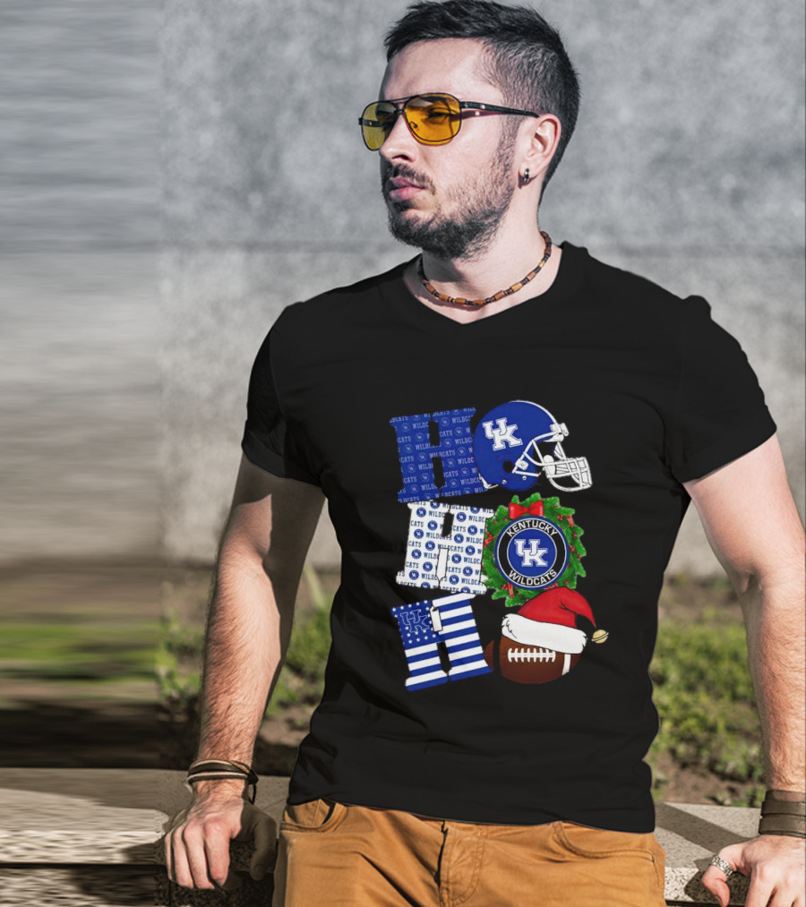 Kentucky Wildcats Ho Ho Ho Football Helmet Wreath Christmas T-Shirt