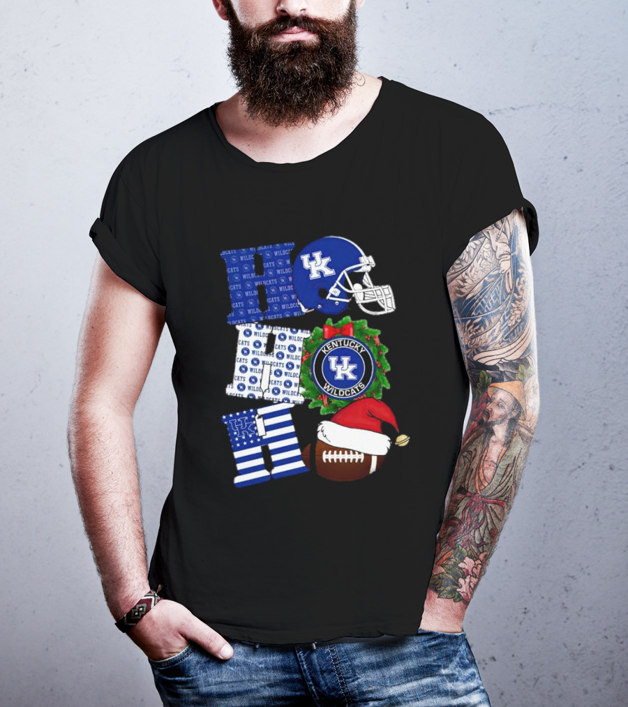 Kentucky Wildcats Ho Ho Ho Football Helmet Wreath Christmas T-Shirt