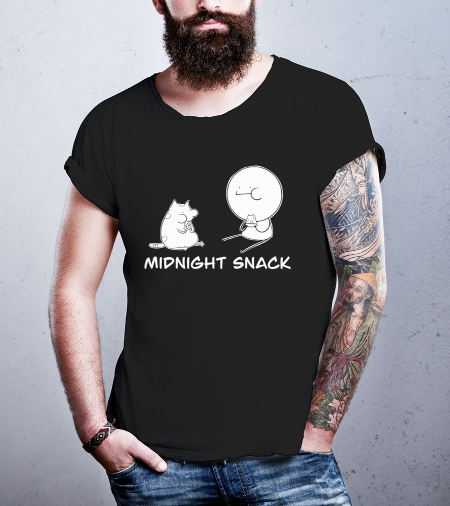 MIDNIGHT SNACK Cat And Stick Figure Eating Pizza T-Shirt