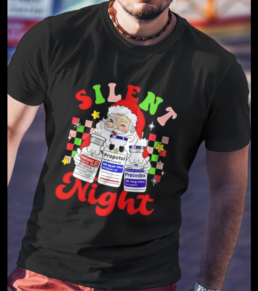 Silent Night ICU Nurse Christmas Santa Helpers T-Shirt