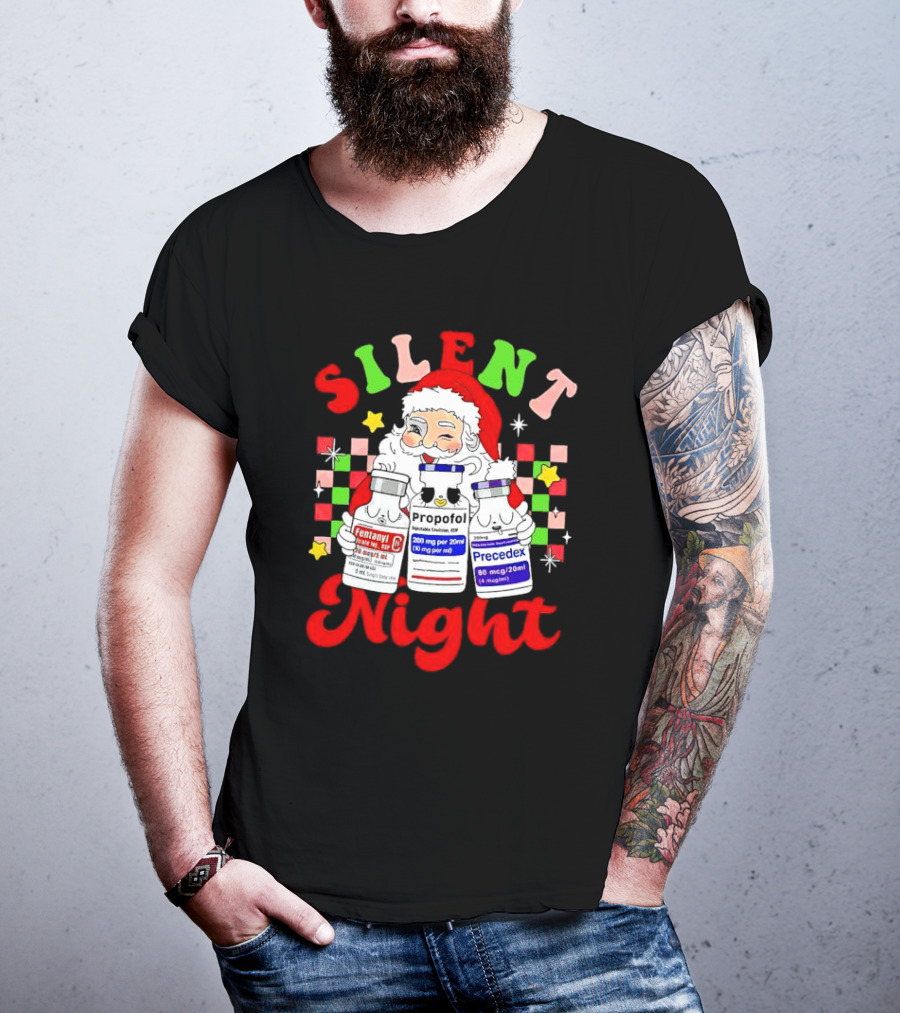 Silent Night ICU Nurse Christmas Santa Helpers T-Shirt