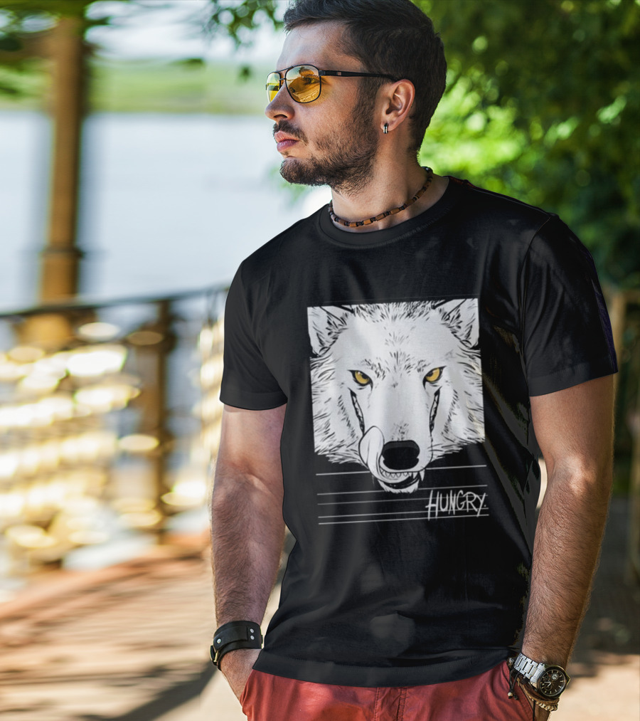 Hungry Wolf Illustration With Intense Expression T-Shirt
