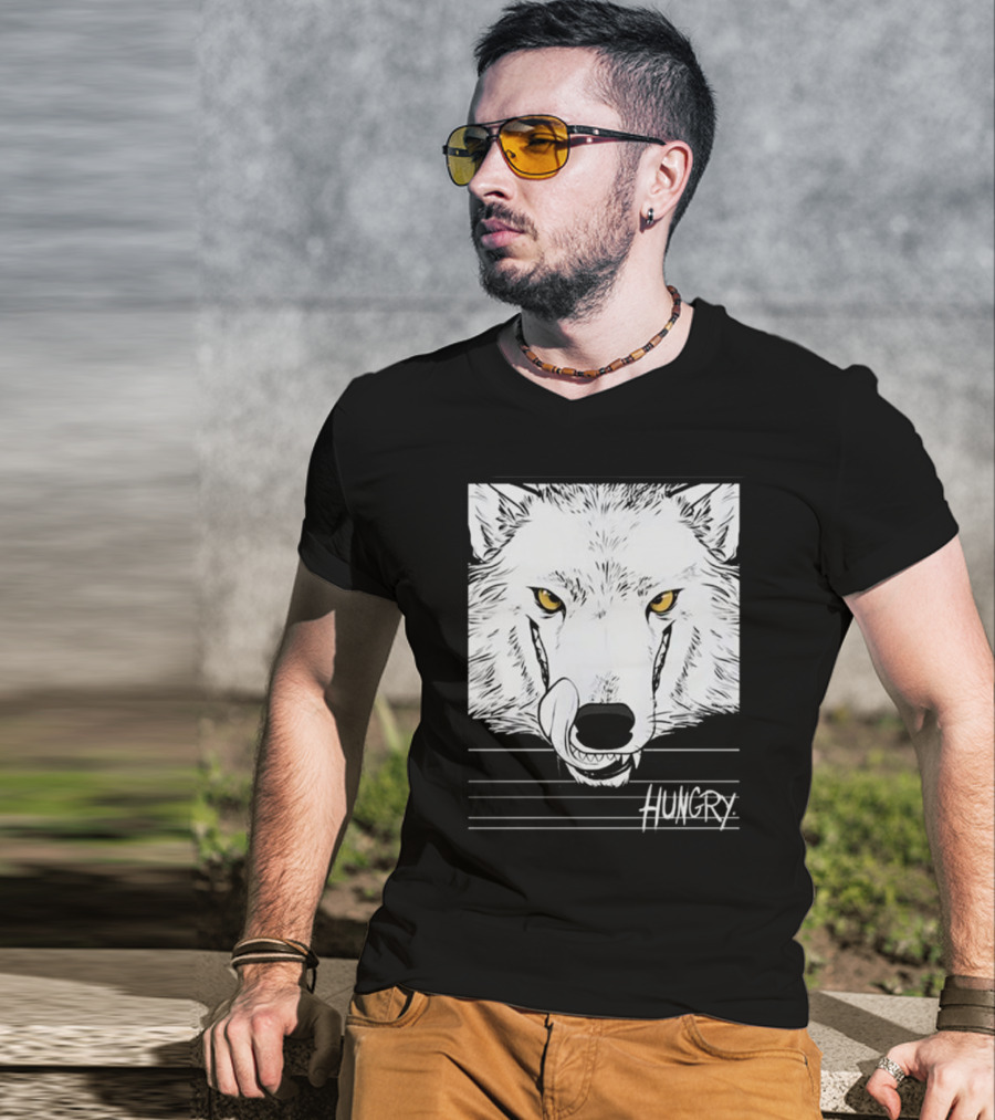 Hungry Wolf Illustration With Intense Expression T-Shirt