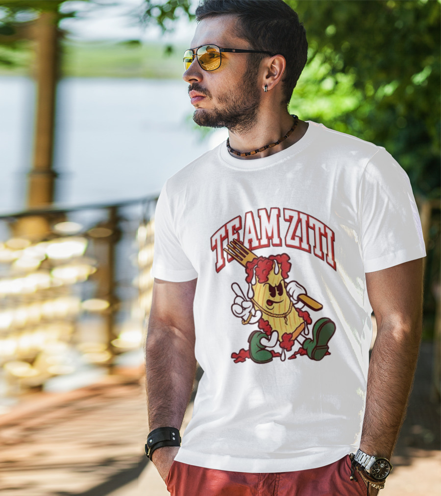 Team Ziti Pasta Character With Fork And Sauce T-Shirt
