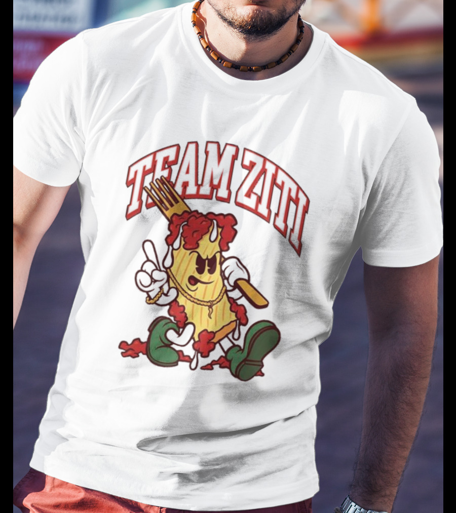 Team Ziti Pasta Character With Fork And Sauce T-Shirt