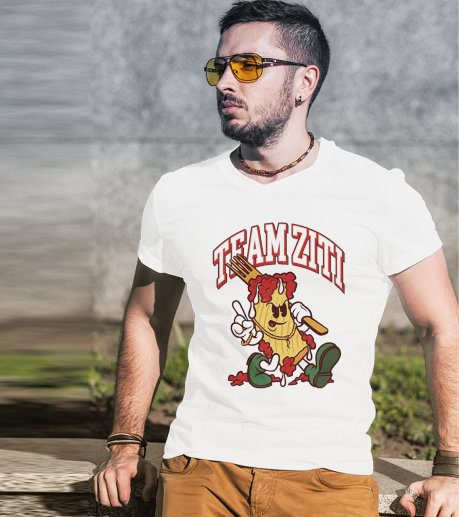 Team Ziti Pasta Character With Fork And Sauce T-Shirt