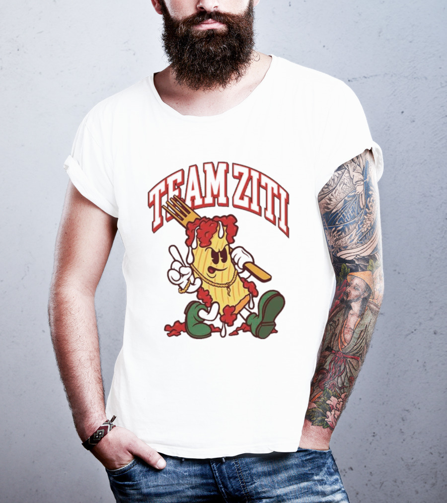 Team Ziti Pasta Character With Fork And Sauce T-Shirt