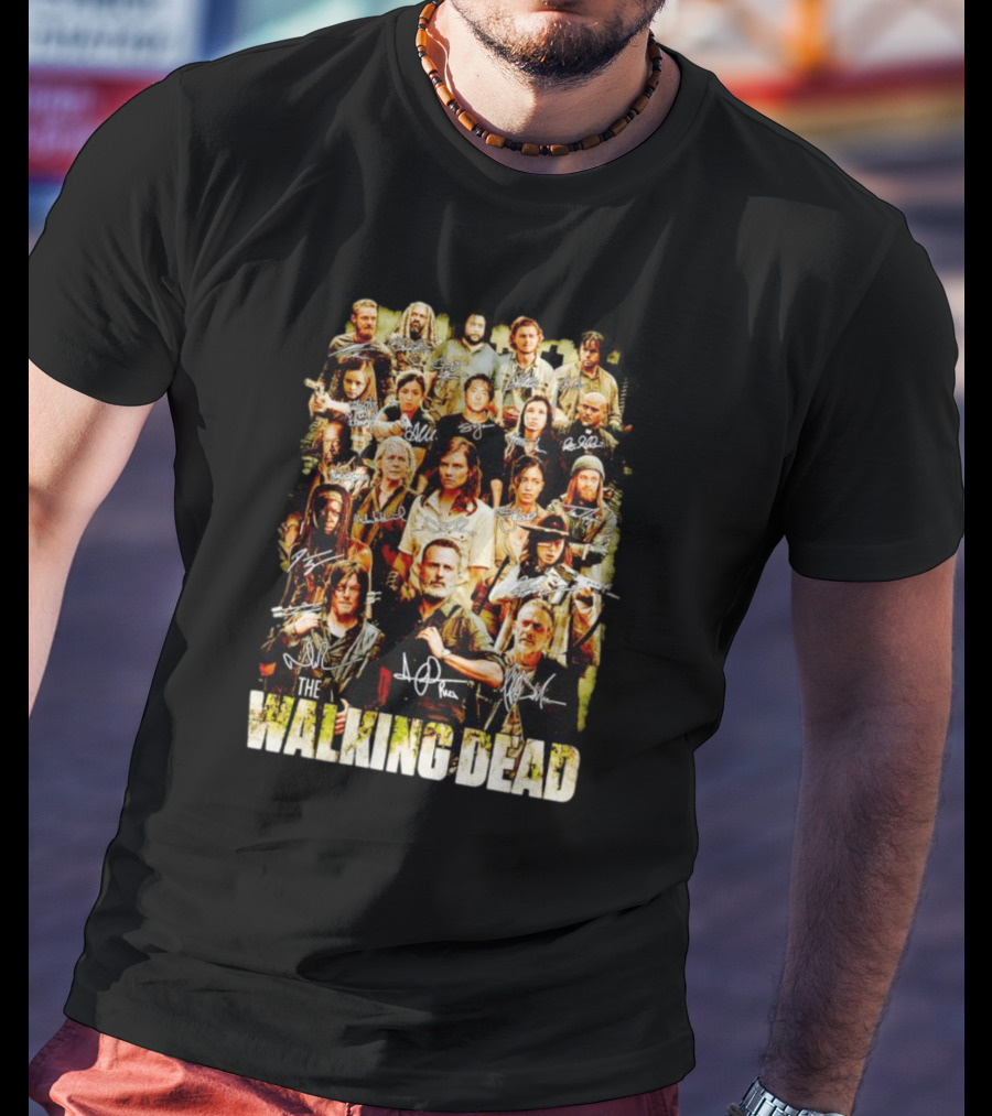 The Walking Dead Cast Image With Character Signatures T-Shirt